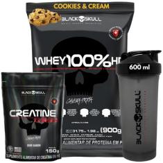 Kit Black Skull Whey Protein 100% HD Pure Concentrado Isolado Hidrolis