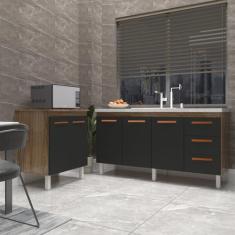 Balcão Cozinha Gabinete Para Pia 138 cm Carine e Balcão Jane Para Micr