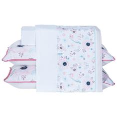 Jogo de Cama Lençol Pássaros Branco CASAL PADRÃO 04 Peças - Percal 200 Fios