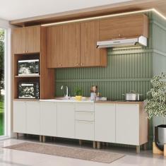 Cozinha Compacta 4 Peças com Tampo para Cooktop Yasmin Espresso Móveis Nature/Areia