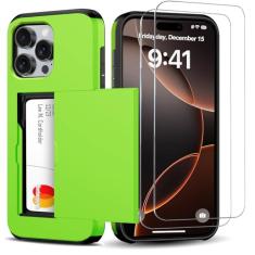 Benbenjaytek Capa carteira para iPhone 16 Pro com suporte para cartão + 2 protetores de tela de vidro temperado protetor à prova de choque com compartimento oculto para cartão, capa fina feminina e