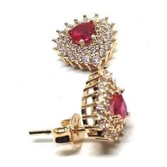 Brinco de ouro 18k Coração com Pedras - Elegancy Joias