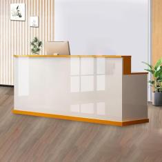 Mesa de recepção de escritório, mesa de recepção moderna, balcão de caixa com balcão, balcão de recepção com gavetas bloqueáveis, vem com armários, adequado para recepção de salão, recepção da
