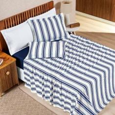 Jogo Cama Lençol Daily Casal Padrão Malha 100% Algodão Listrado 4 Peça