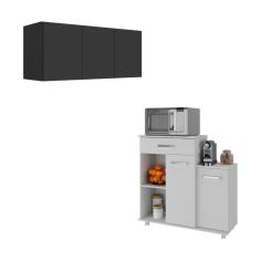 Kit Armário De Cozinha 3 Portas Com Balcão Multiuso Multimóveis Mp2234 Preto-branco Preto-branco