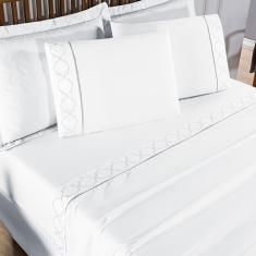 Jogo De Lençol Helena Queen 4 Peças Micropercal 400 Fios Ponto Palito Macio - Branco