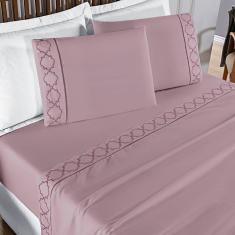 Jogo De Lençol Helena King 4 Peças Micropercal 400 Fios Ponto Palito Macio - Uva