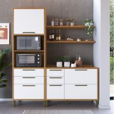 Cozinha Compacta 194cm Com 3 Peças 2 Prateleiras E 1 Paneleiro 100% Mdf Vicenza Espresso Móveis Amêndoa-branco