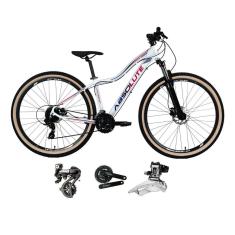 Bicicleta aro 29 Absolute Hera Feminina Shimano Altus 24V Freio a Disco Hidráulico Garfo com Trava Pneus Faixa Bege - Branco