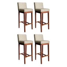 Kit 4 Banquetas Alta Lisboa Estofada 100 Cm Madeira Maciça Suede Bege CCS