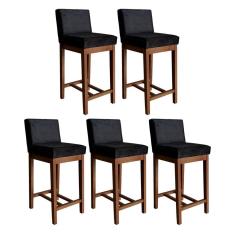 Kit 5 Banquetas Média Preto Lisboa Suede 90 Cm Madeira Maciça CCS