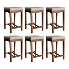 Kit 6 Banquetas Média para Bancada Bali 64 Cm Madeira Maciça Suede Bege CCS