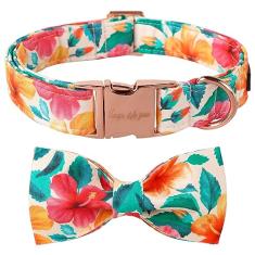 Unique Style Paws Coleira de algodão com laço floral xadrez colorida com gravata borboleta para cães pequenos, médios e grandes, presentes para animais de estimação
