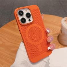 Capa magnética de grade de malha de dissipação de calor ultrafina para iPhone 15 13 12 14 11 Pro Max Matte Hard Steel Magsafing Cove, laranja, para iPhone 15 Plus