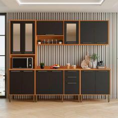 Cozinha Compacta 5 Peças 13 Portas 2 Gavetas Paris Sallêto Cinamomo Com Grafite