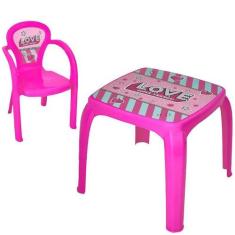 Mesa Mesinha Infantil Com 2 Cadeiras Rosa Love - Geral