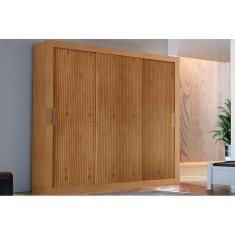 Guarda Roupa Casal 3 Portas De Correr E 4 Gavetas Veneza Naturale-naturale Ripado 3d