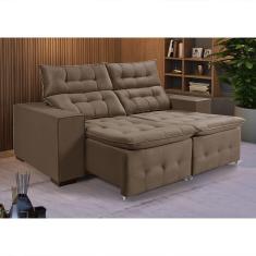Sofá Retratil Reclinável 3 Lugares Pillow Em Veludo 1,90 Amêndoa Marrom