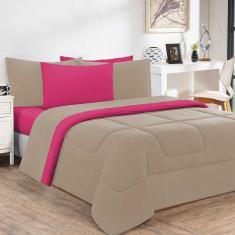 Kit Edredom Malha 100% Algodão Gran Moratta 3 Peças King - Avelã-pink