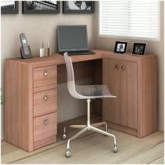 Mesa para Home Office com Gavetas e 02 Portas - amêndoa