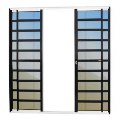 Porta De Correr Com Travessas 4 Folhas Super Vidro Reflex 210cm X 240cm Brimak Mix Preto