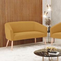 Sofá 2 Lugares Namoradeira Pé Palito Natural Stella Bouclê Mostarda D03 - D`rossi