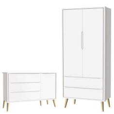 Cômoda Infantil com Porta e Guarda Roupa 2 Portas Theo Branco Acetinad