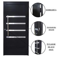 Porta Lambril De Alumínio 210 X 90cm Com Puxador E Friso Linha 30 Lado Direito Preto