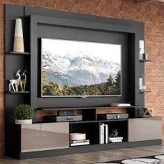 Rack Estante Com Painel E Suporte TV 65'' E 2 Portas Oslo Multimóveis Preto/lacca Fumê
