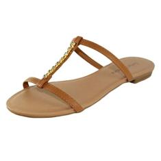 Sandália Rasteira Luiza Sobreira Caramelo Strass Mod. 2037