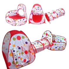 Barraca Cabana Toca Túnel Infantil 3X1 Piscina De Bolinhas