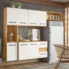 Cozinha Compacta Suspensa 7 Portas 2 Gavetas Juliete Freijó/off White Cristal
