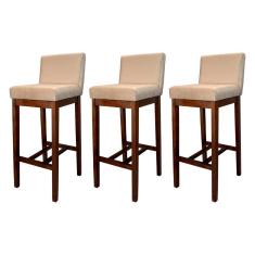 Kit 3 Banquetas Estofadas Alta Lisboa Madeira Capuccino Suede Bege CCS