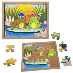 Quebra Cabeça Infantil Madeira Animais Casal Sapos 12 Peças