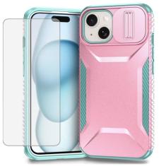 Ueokeird Capa para iPhone 15 Plus, capa para Apple 15 Plus com protetor de tela de vidro temperado e capa para câmera deslizante, antiderrapante, resistente, à prova de choque, para iPhone 15 Plus,