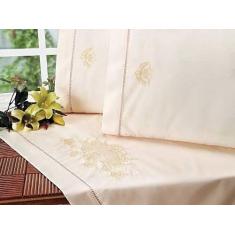 Jogo Lençol King Bordado Crivo 4 Peças 100% Algodão 200 Fios - INGRID 