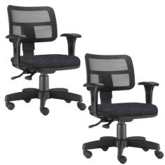 Kit 02 Cadeiras Giratória Zip L02 Executiva Ergonômica Escritório Linho Chumbo - Lyam Decor