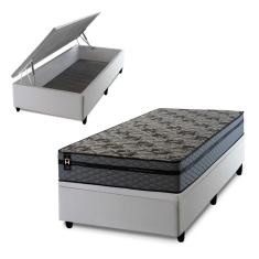 Conjunto Box Baú Branco Montreal Cinza 96x203x71 c/ Molas Ensacadas