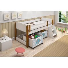 Cama Naty Solteiro com Adesivo Elefante Azul e Luminária - Divaloto