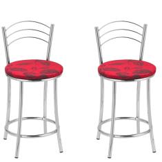 Kit 2 Banquetas Cromadas Bc26-c - E502 Cromado/vermelho