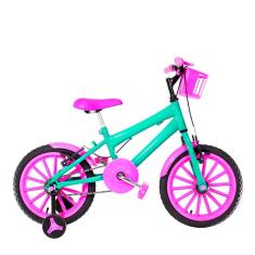 Bicicleta Infantil Feminina Aro 16 Nylon Verde Água E Pink