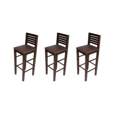 Kit 3 Banquetas Fixas Laguna Em Madeira Maciça Imbuia Estofada Marrom Para RestaurantesMarrom