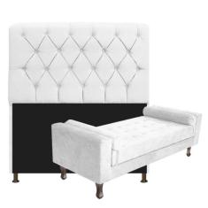 Kit Cabeceira Lady e Recamier Félix 90 cm Solteiro Suede Branco - Doce