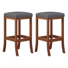 Kit 2 Banquetas Média Estofada para Bancada Barcelona Madeira Castanho Suede ccs