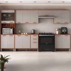 Cozinha Completa Itatiaia 2 Vidros 350cm Em Madeira Mdp Cinamomo Fendi Itafriz