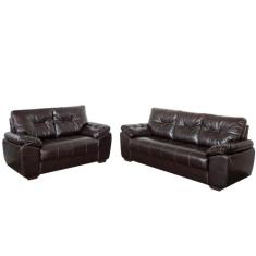 Sofá Rondomóveis R150 3 e 2 Lugares Malta revestimento em P.U - Cáfe -