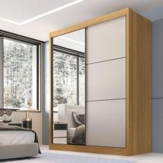 Guarda Roupa Casal 2 Portas 3 Gavetas com Espelho 100% MDF Grécia Cinamomo/Off White