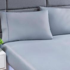 Jogo Lençol 400 Fios Ponto Palito Cama Solteiro 2pçs Poliéster - Cinza