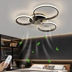 Ventilador de teto moderno e silencioso com iluminação LED Luz de teto da sala de estar regulável com ventilador e controle remoto Lâmpada de ventilador de anel ultrafino para quarto, cozinh