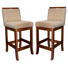 Kit 2 Banquetas Média Estofada para Balcão Turim Madeira Castanho Suede Bege CCS